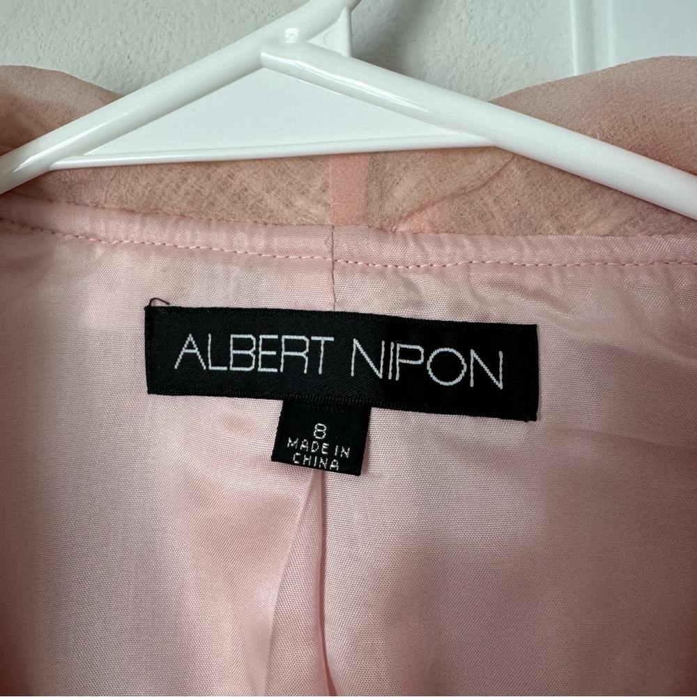 Vintage Albert Nipon Coral Pink Tweed Jacket Size 8 Wool Silk Accents Floral Pin - Picture 2 of 16